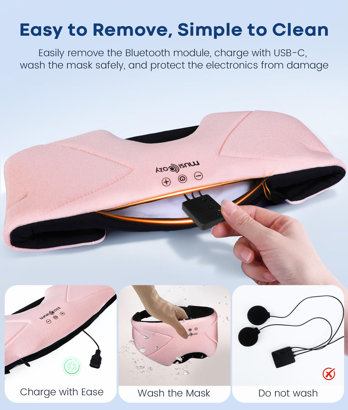 MUSICOZY zipper pocket open with Bluetooth module removed for easy washing