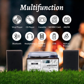 MUSITREND record player exterior speakers setup delivering rich stereo sound