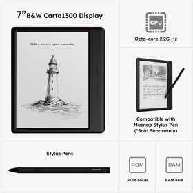 Musnap Stylus compatibility allows handwritten notes; stylus sold separately.