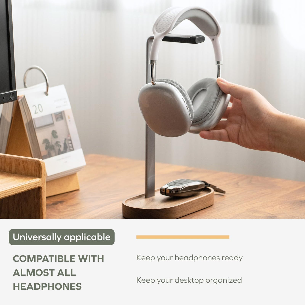 muso wood base with non slip pads keeps headphones secure on any surface