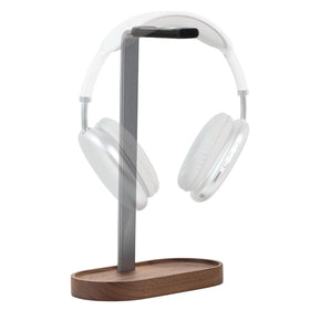 muso wood headphone stand with walnut finish for elegant desk organization