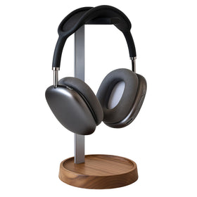 Muso Wood walnut headphone stand base stores headphones and keeps your desk organized.