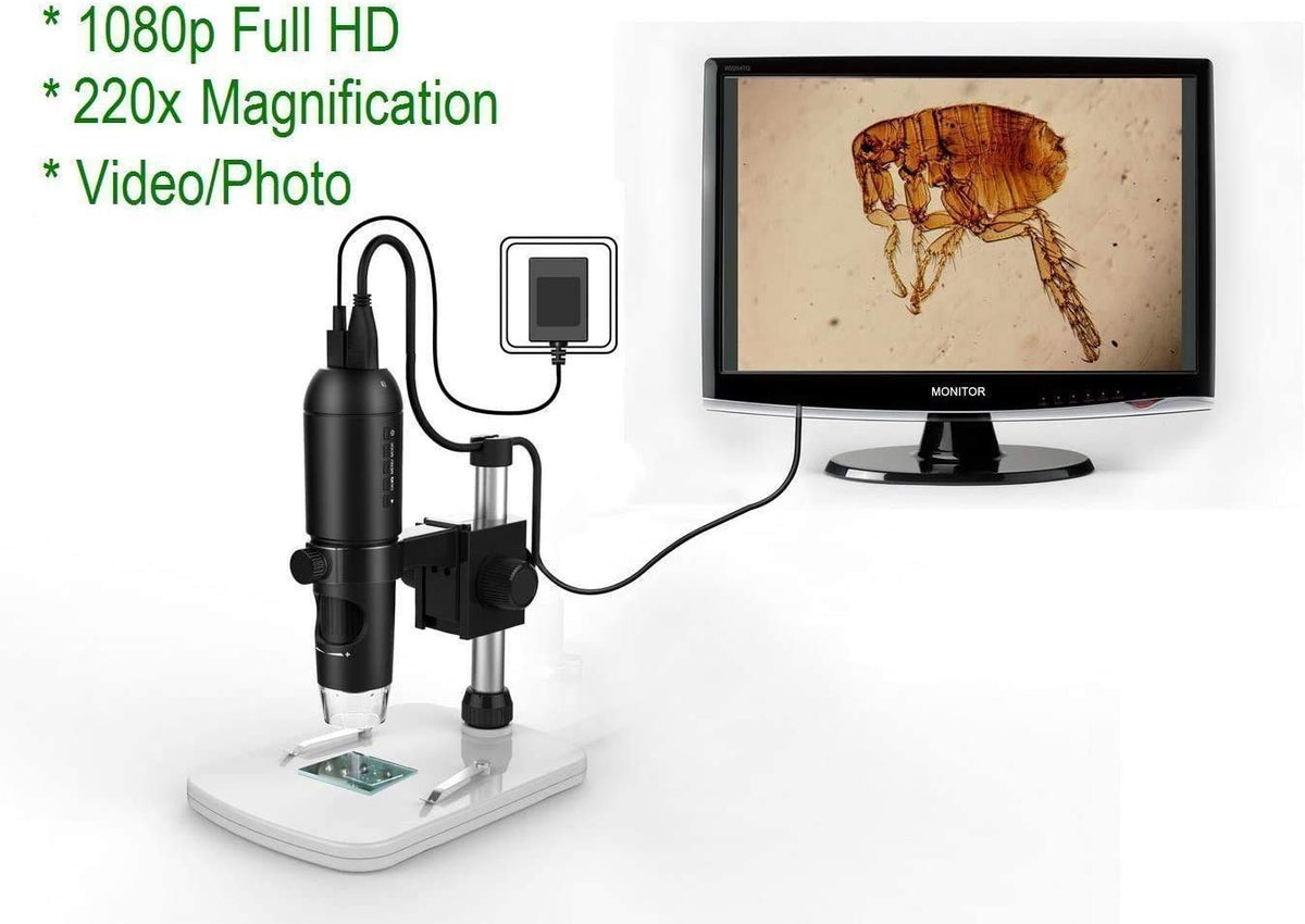 Mustcam HM160 magnification range 10x-250x for close-up analysis.
