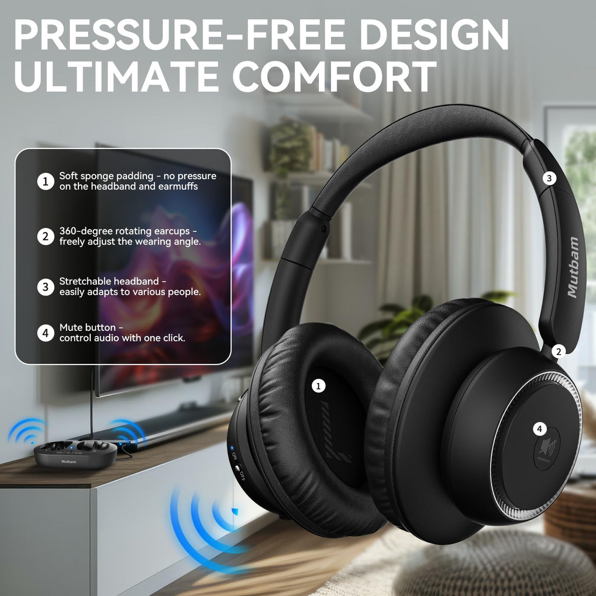 Mutbam long battery life supports hours of TV viewing between charges