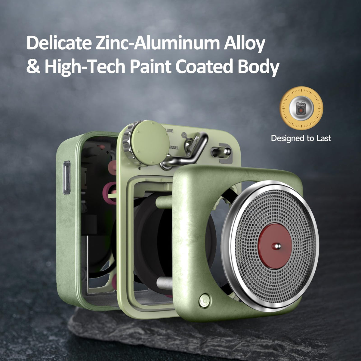 Muzen Button metal casing with lanyard shown for portable everyday carry