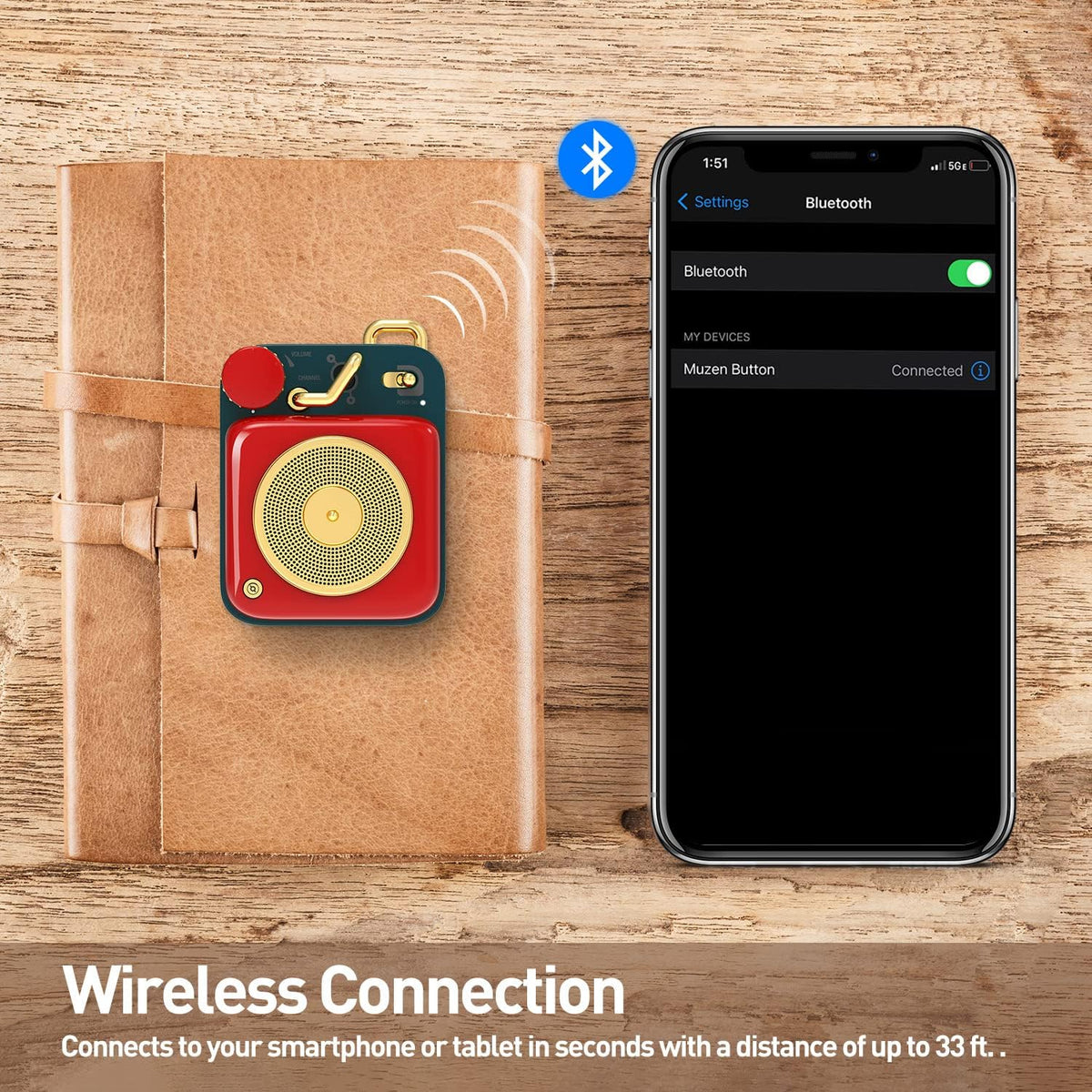 Muzen Button rechargeable battery delivers 7+ hours.