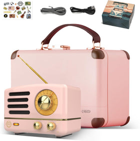 Muzen OTR metal retro radio in suitcase front view for stylish decor