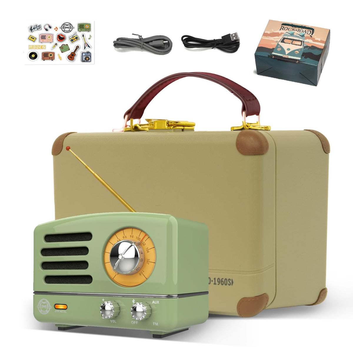 Muzen OTR metal retro speaker front-angle view delivering warm, portable sound