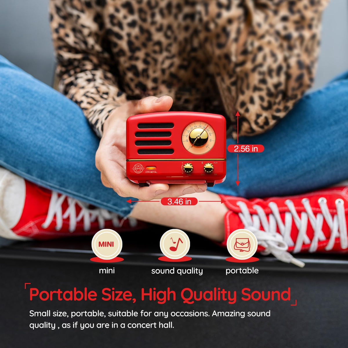 Muzen OTR front-view retro speaker highlights vintage appeal for spaces.