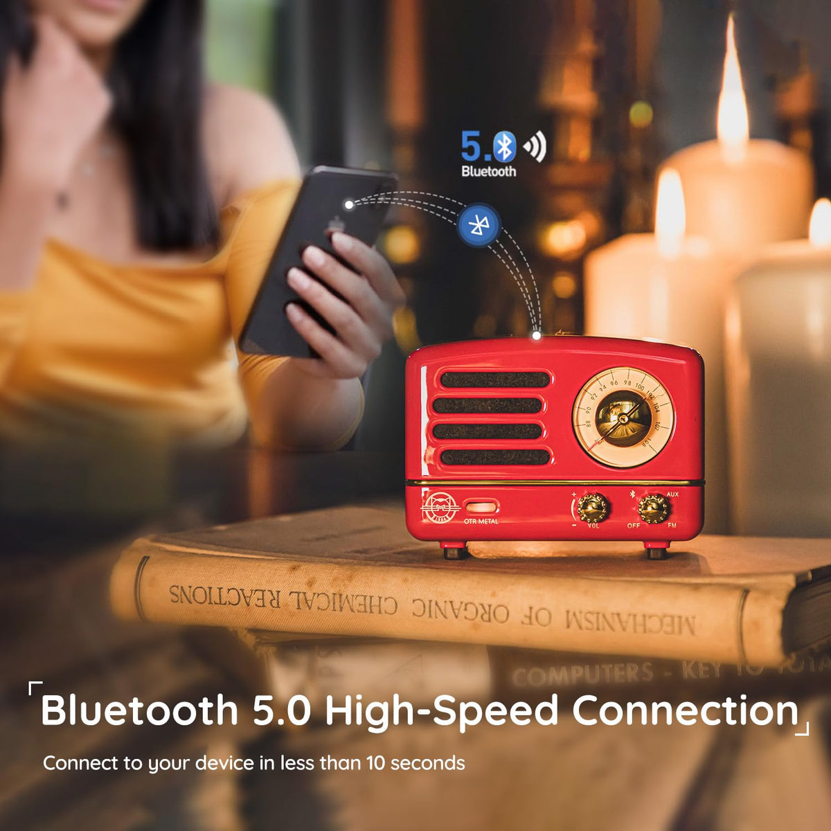 Muzen OTR green-color retro speaker enhances retro ambiance anywhere.