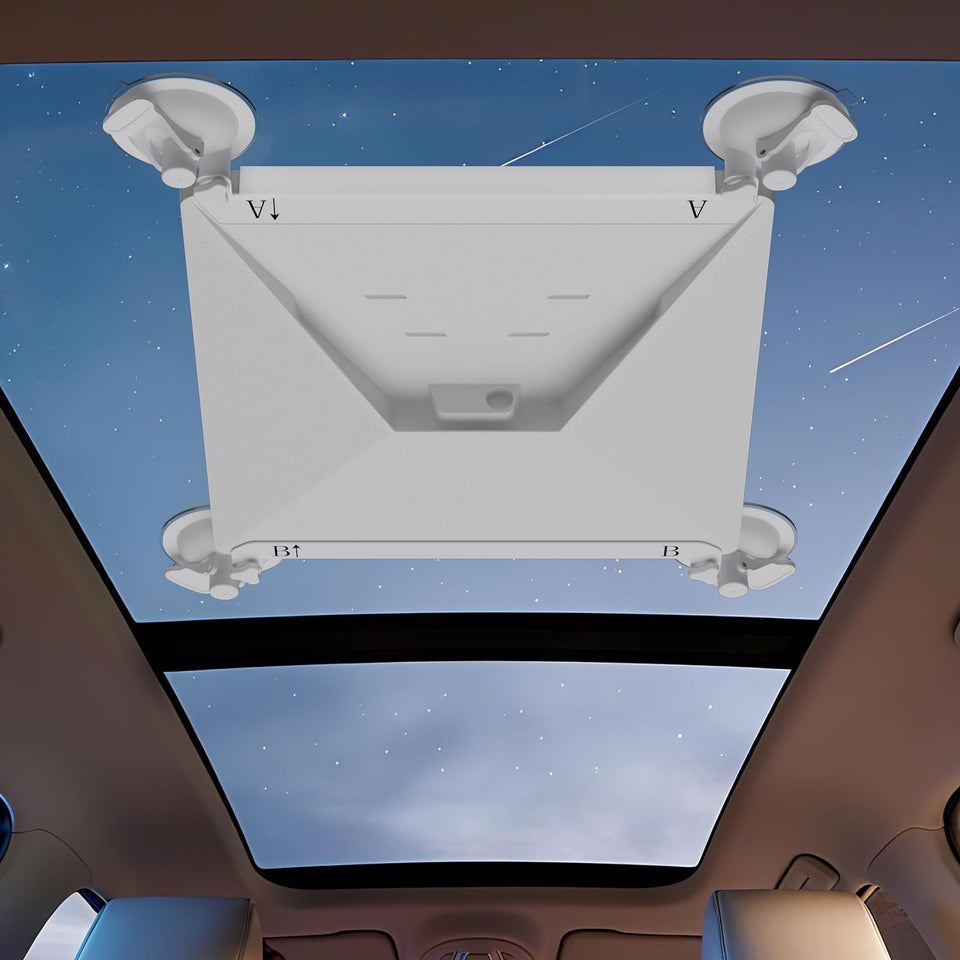 The Mwin Starlink Mini suction cup mount attached to a sunroof for secure on-the-go internet.