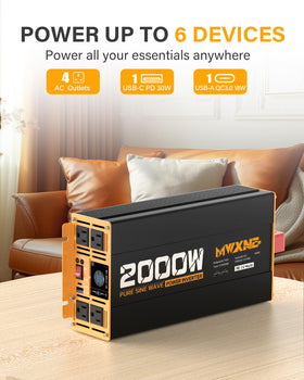 MWXNE 2000W inverter ports and LCD display for easy monitoring