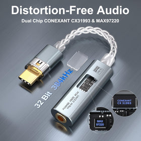 Mxcudu USB‑C to 3.5mm connector end showing gold plating and reliable signal benefit