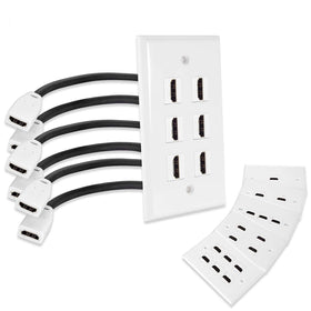 MXTECHNIC 6-port HDMI wall plate with 6-inch pigtails keeps setups tidy.