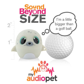My Audio Pet mini speaker built-in mic highlights hands-free convenience during playtime.