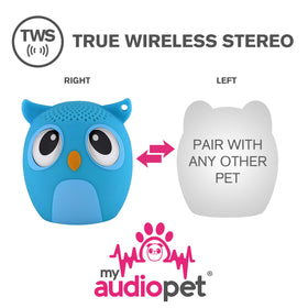 My Audio Pet OWLcapella Blue packaging with lanyard and charging cord included