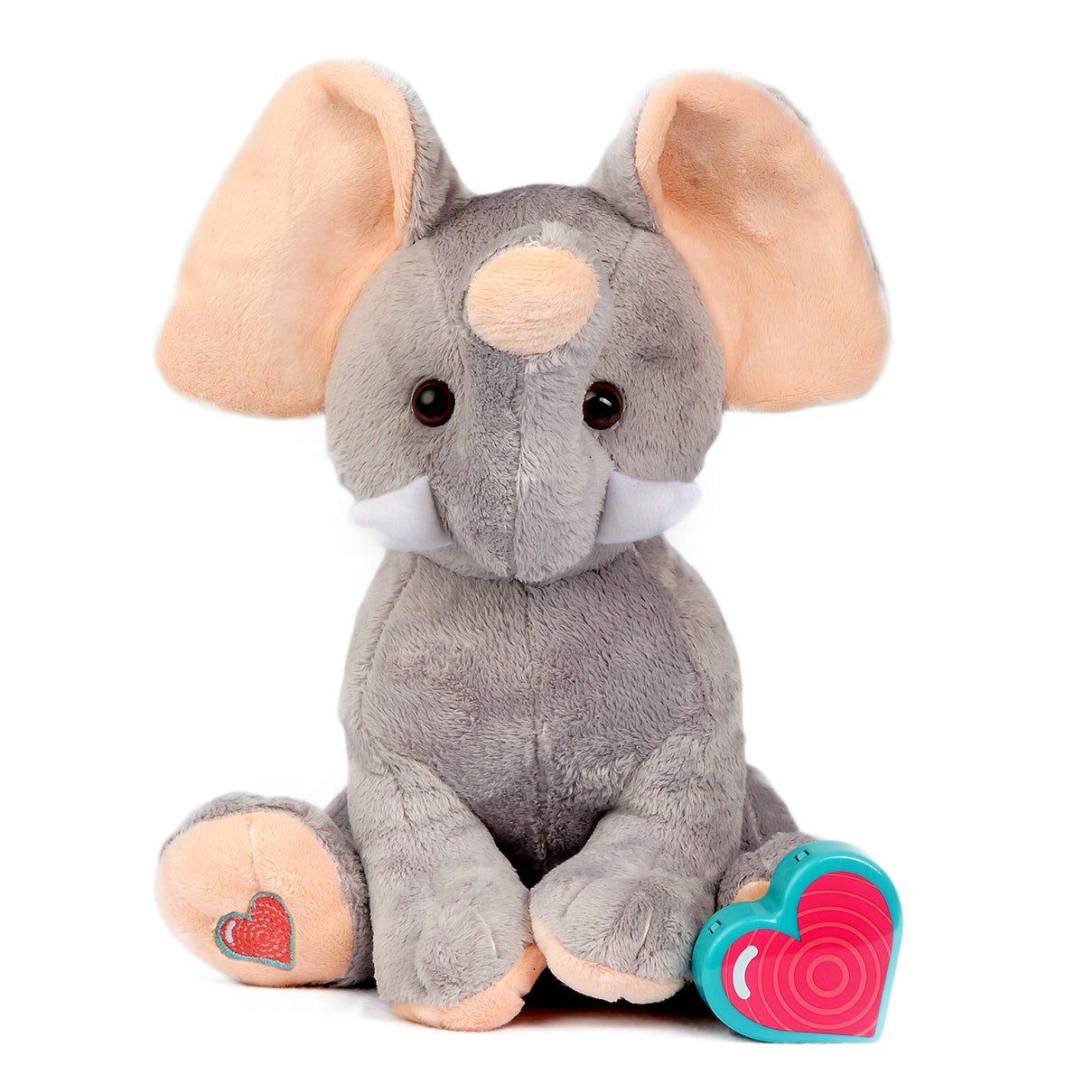 My Baby's Heartbeat Bear elephant front view showing cuddly shape and recorder pocket benefit
