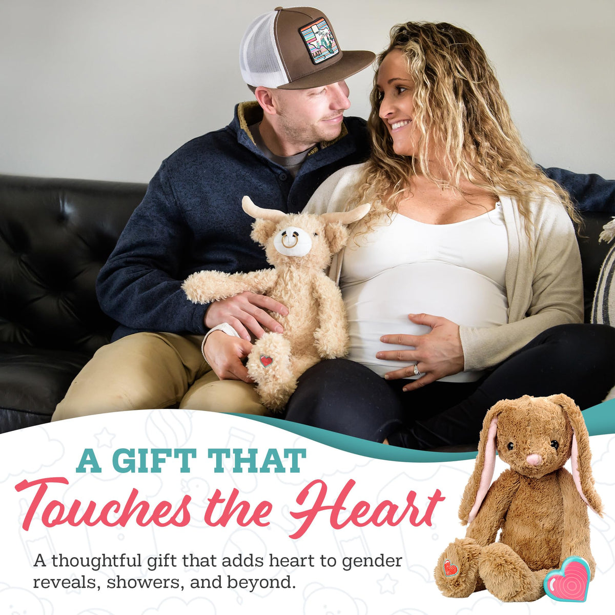 My Baby's Heartbeat Bear fox in gift box demonstrating ready-to-give presentation
