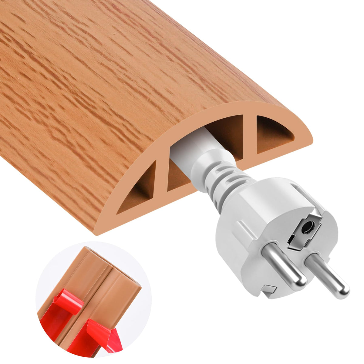 MYFAMIREA 10ft floor cord cover with adhesive tape reduces tripping by concealing cables.