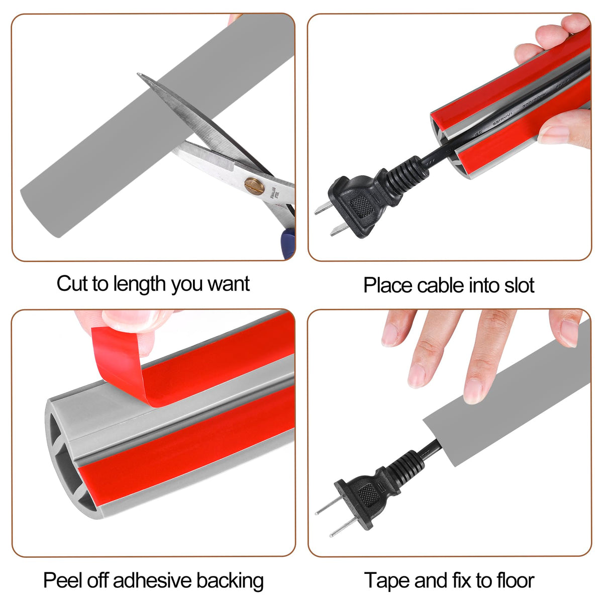 MYFAMIREA floor cord cover can be cut to length for a precise fit along walls.