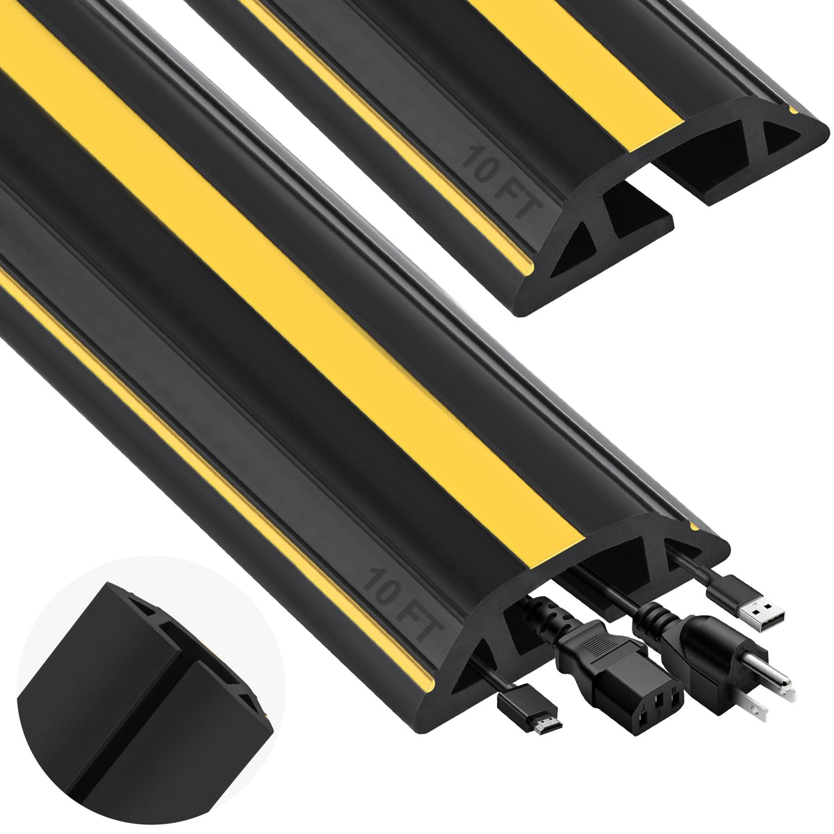 MYFAMIREA front packaging showing two 10ft heavy-duty cable covers and benefits