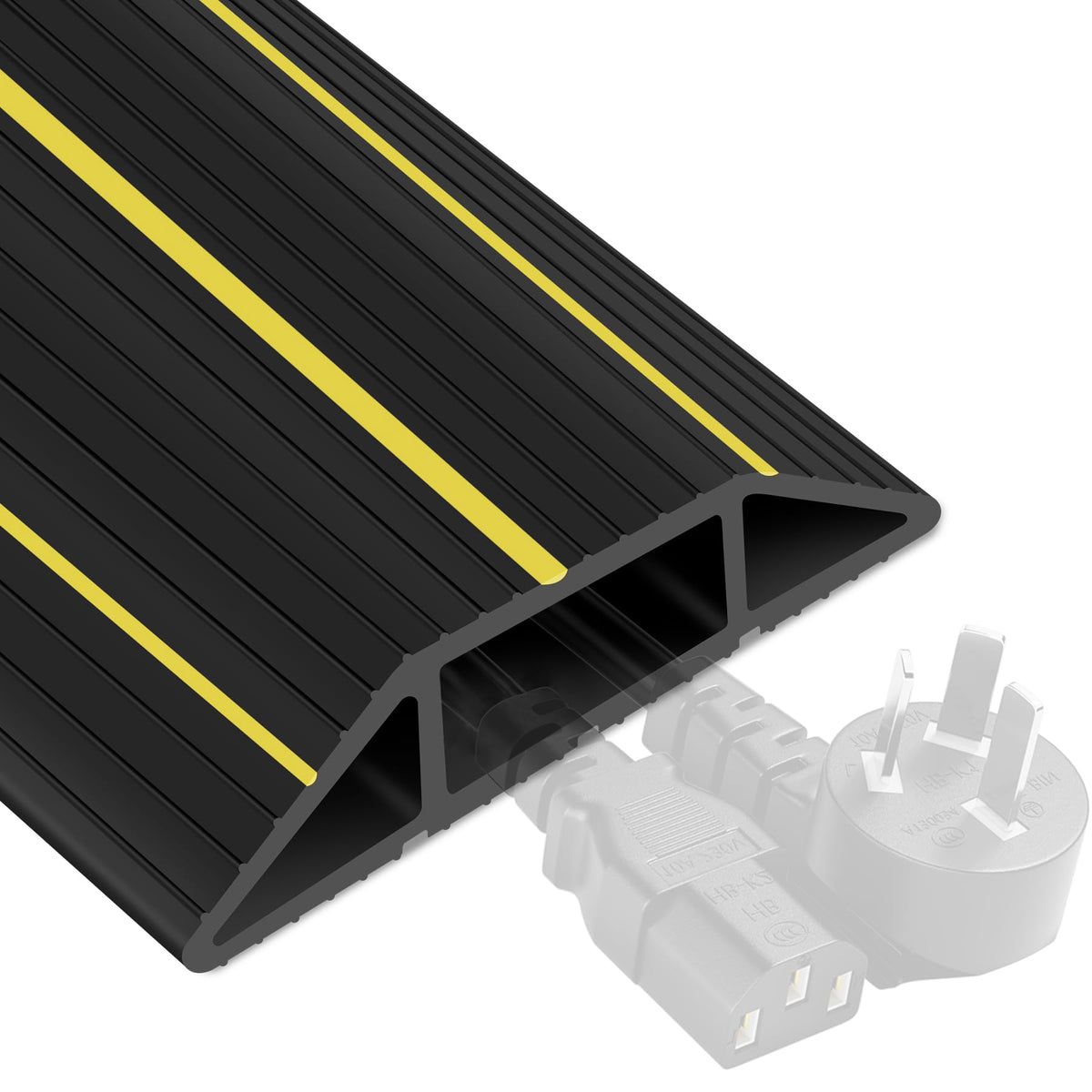 MYFAMIREA front view of cord cover showing yellow warning stripes and neat cable routing benefit