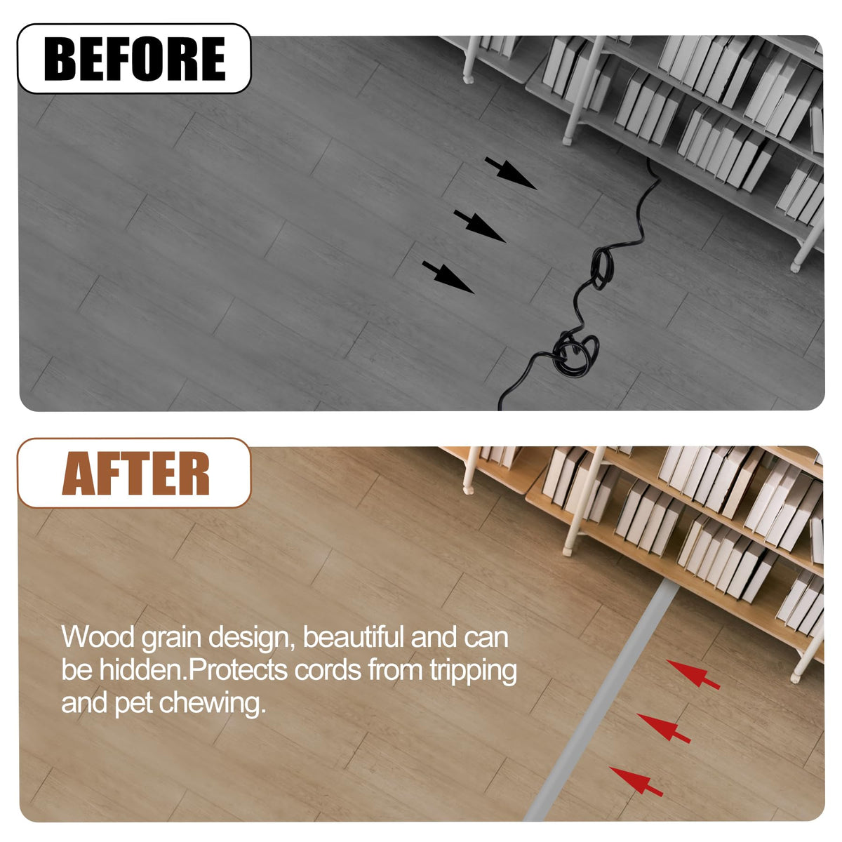 MYFAMIREA gray cord protector resists scratches and suits tile, wood, or carpet floors.