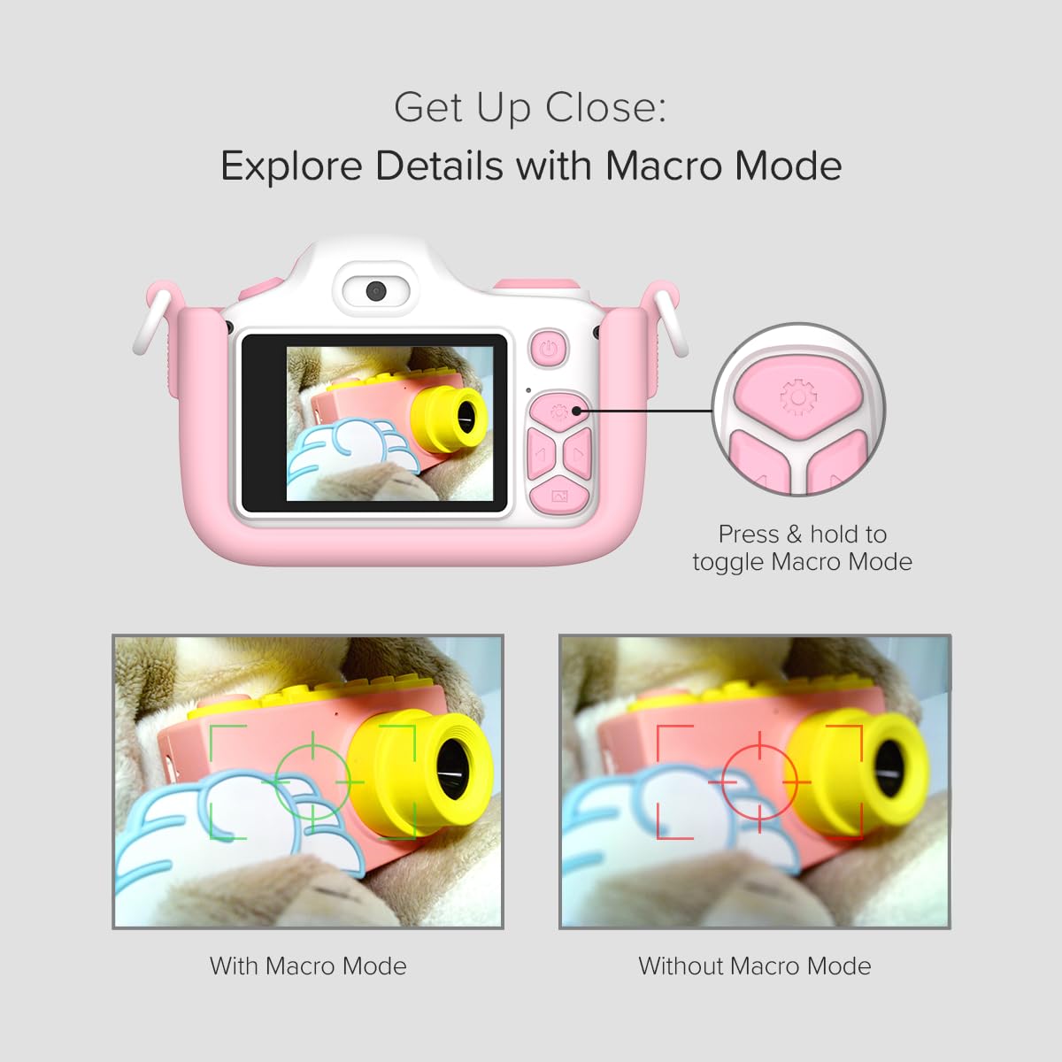 myFirst Camera 3 durable silicone case protects against drops and bumps.
