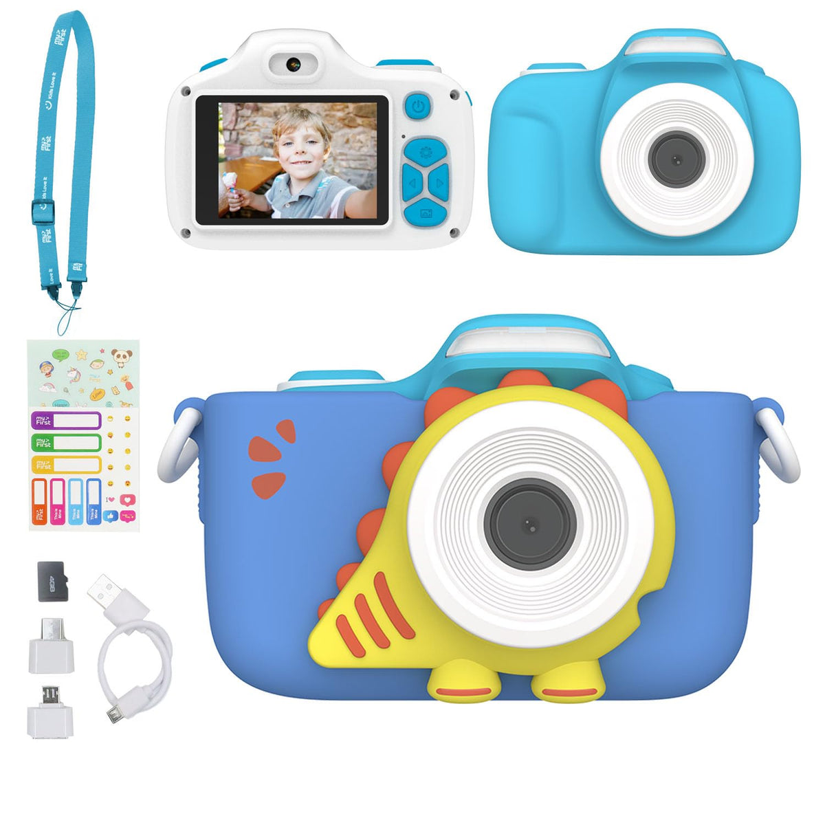 myFirst Camera 3 front view showing lens and LED flash, clear kid-friendly shooting
