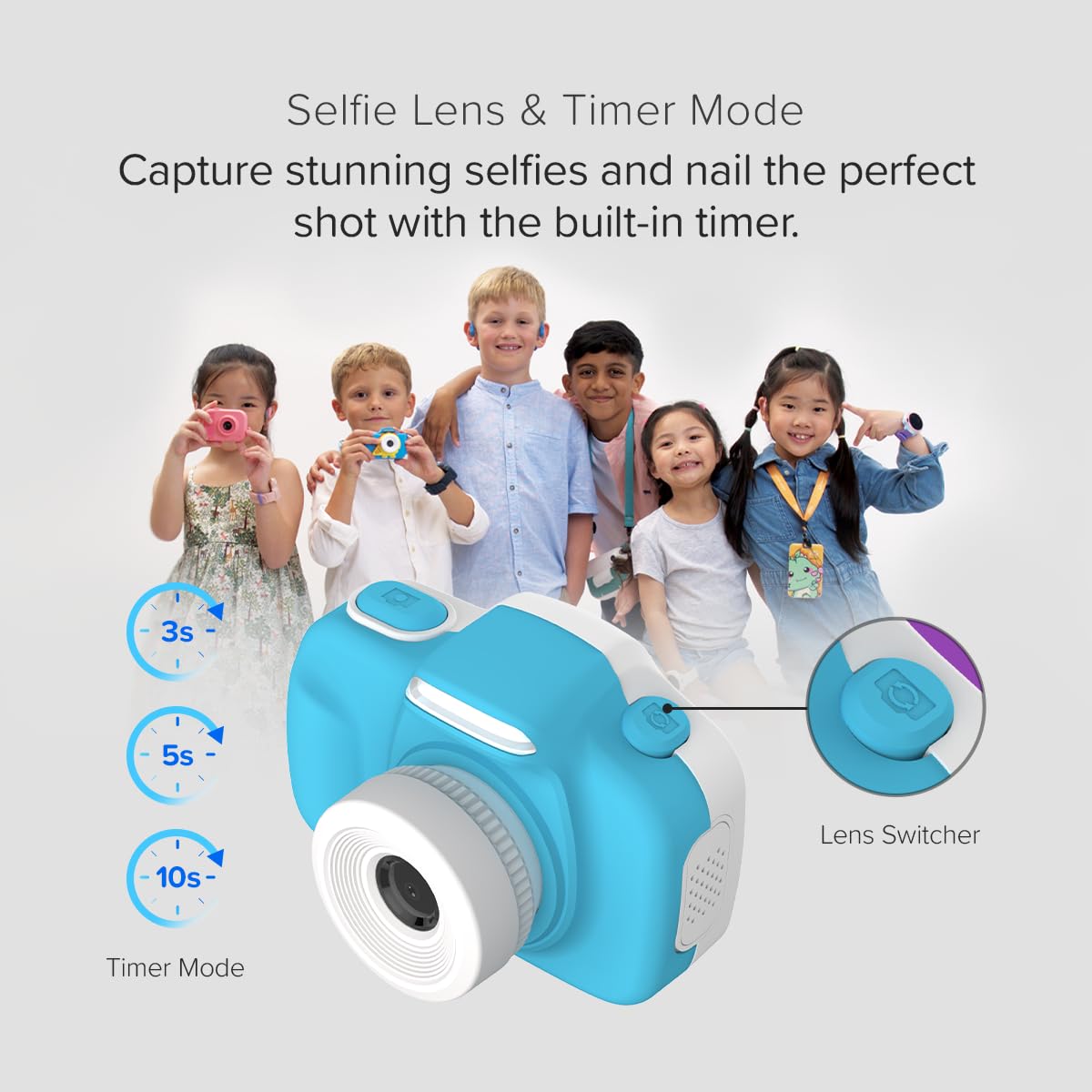 myFirst Camera 3 worn on neck lanyard by child, convenient carry benefit