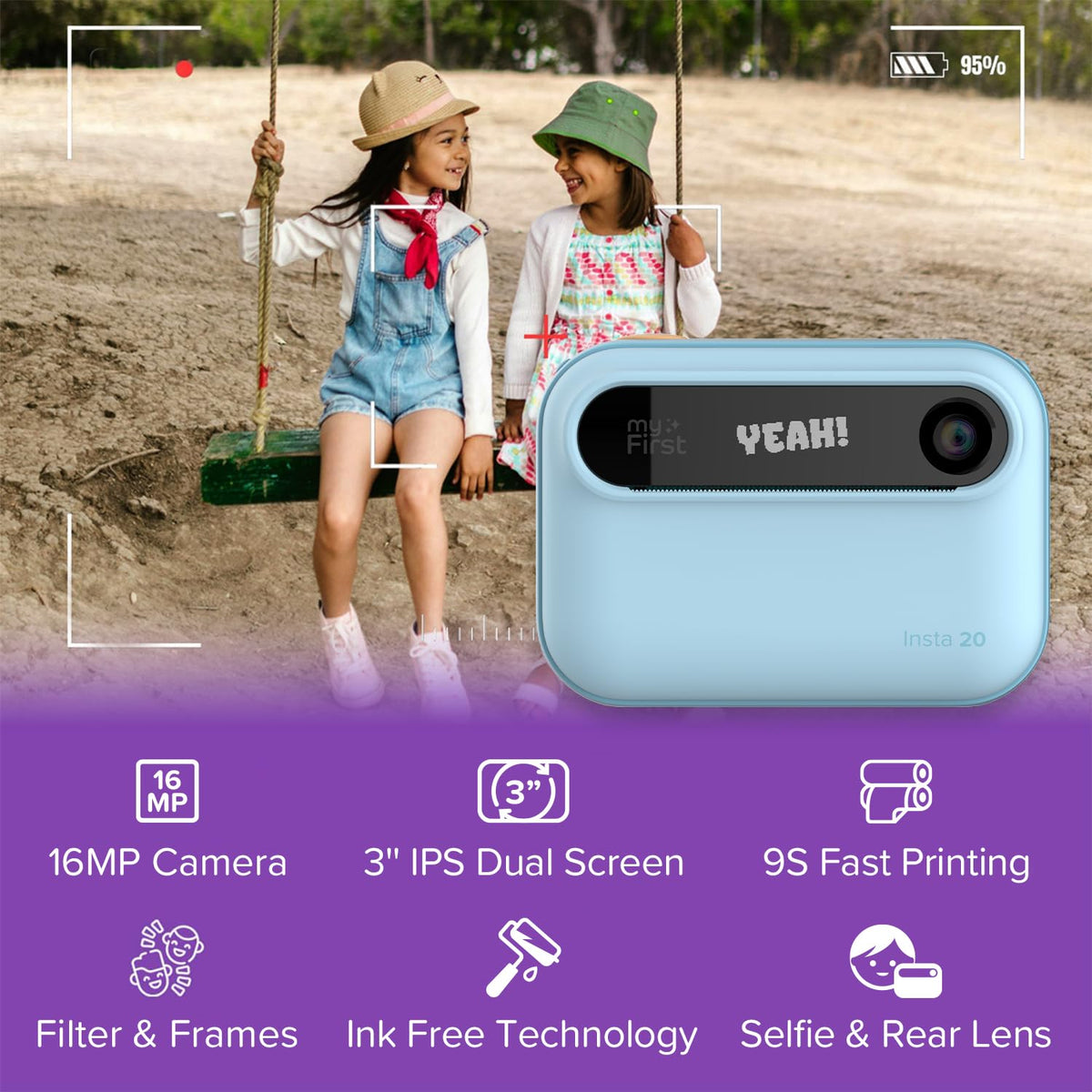 myFirst Insta 20 back view showing compact design for travel and daily use.