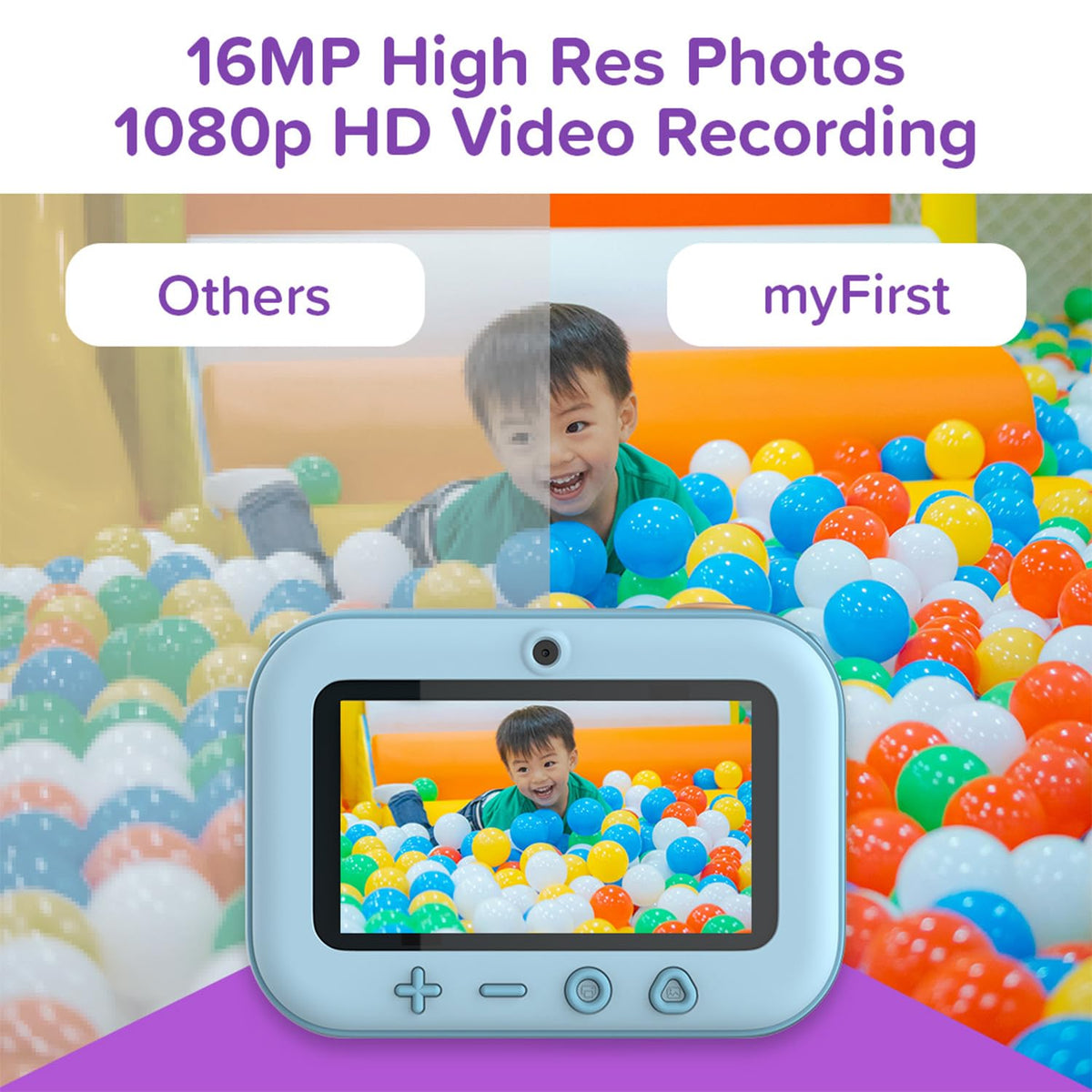 myFirst Insta 20 dual-screen display enhances kid-friendly selfie framing.