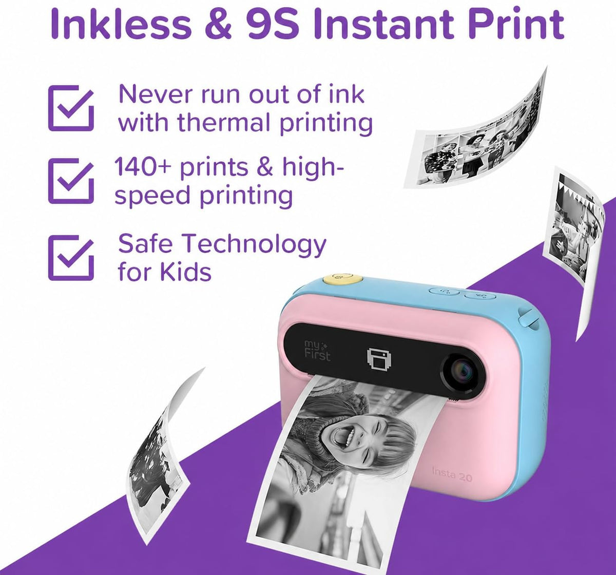 myFirst Insta 20 close-up of black-and-white thermal print for instant keepsake