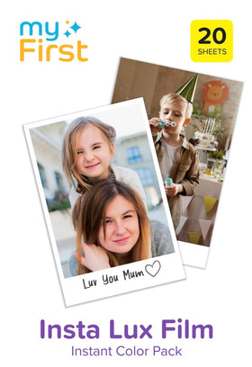 myFirst refill film Insta Lux box side highlights compact design for easy storage.