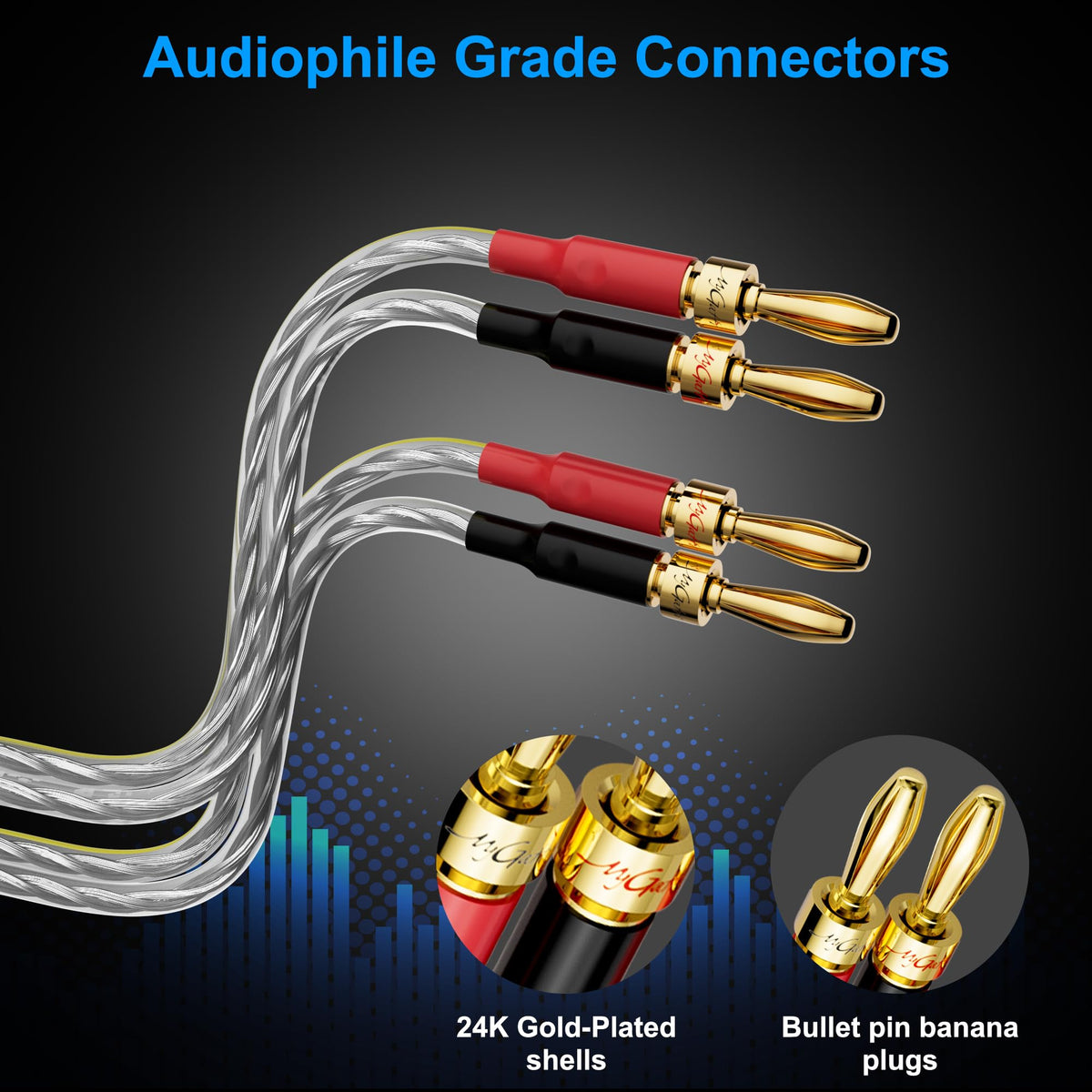 Mygatti gold-plated banana plugs resist corrosion for stable connections.