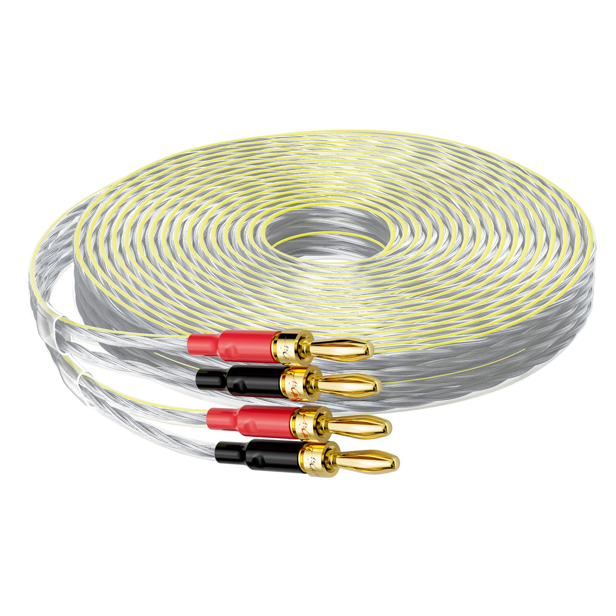 Mygatti front packaging showing 50ft flat speaker cable and branding benefit easy installation