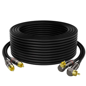 Mygatti 50ft RCA cable with a right-angle connector for tight spaces.
