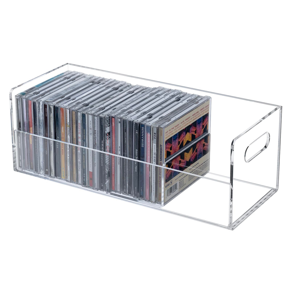MyGift clear acrylic stackable CD holder rack for easy viewing and organized storage.