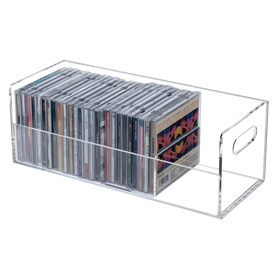 MyGift clear acrylic stackable CD holder rack for easy viewing and organized storage.