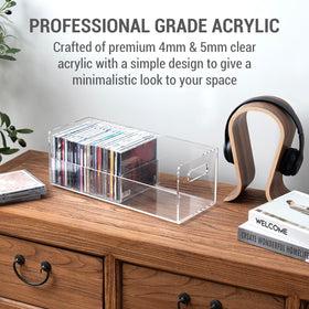 MyGift cutout handles on the CD display crate enable portable, clutter-free transport.