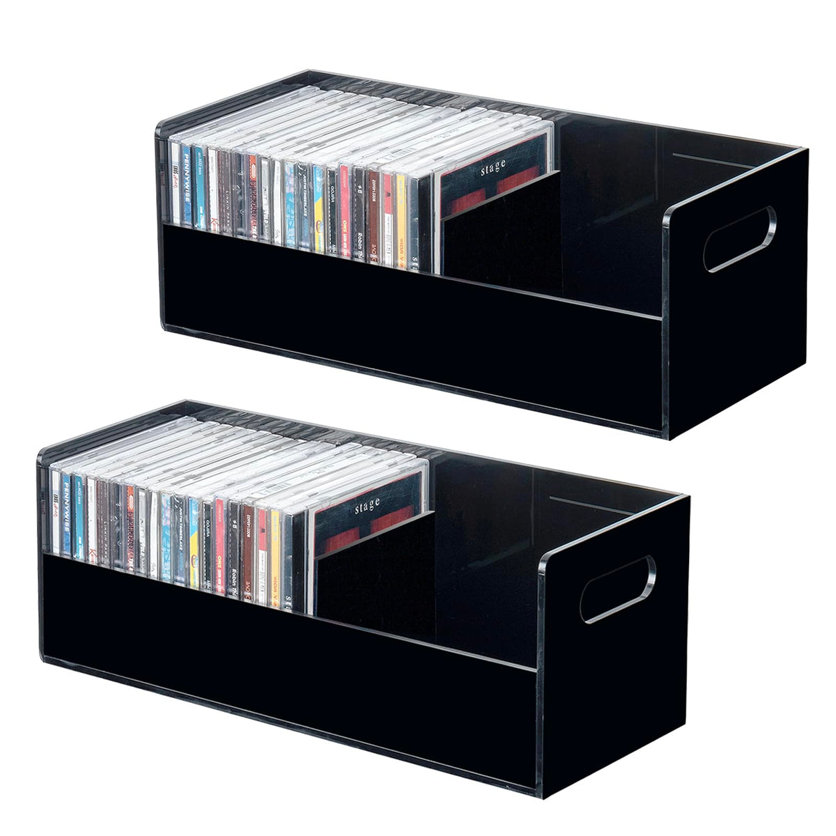 MyGift front view of black acrylic CD rack showing clean display benefit