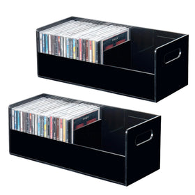 MyGift front view of black acrylic CD rack showing clean display benefit