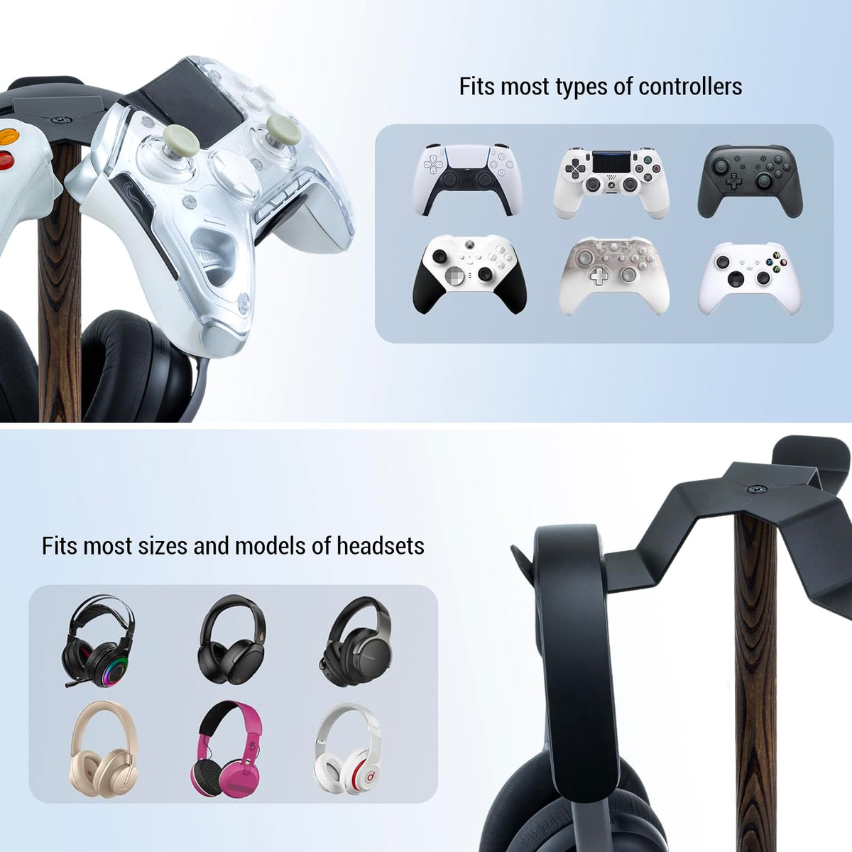 MyGift headphone stand dimensions graphic communicates compact footprint for compact desks