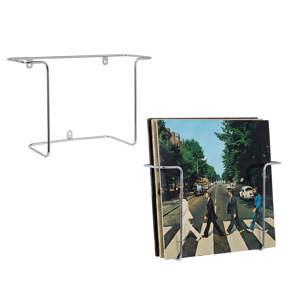 MyGift wall-mounted vinyl racks on wall, space-saving decor for music lovers.