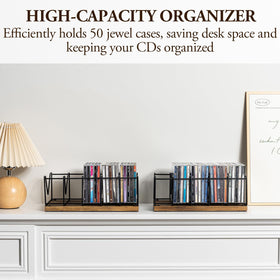 MyGift CD racks on a desk with jewel cases for neat access benefit