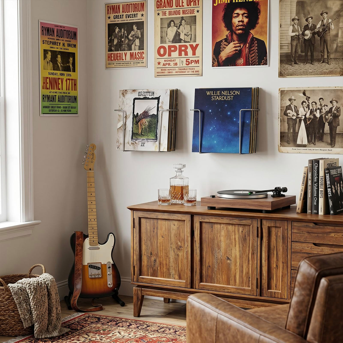 Decorative display for 10–12 inch LP sleeves using MyGift racks.