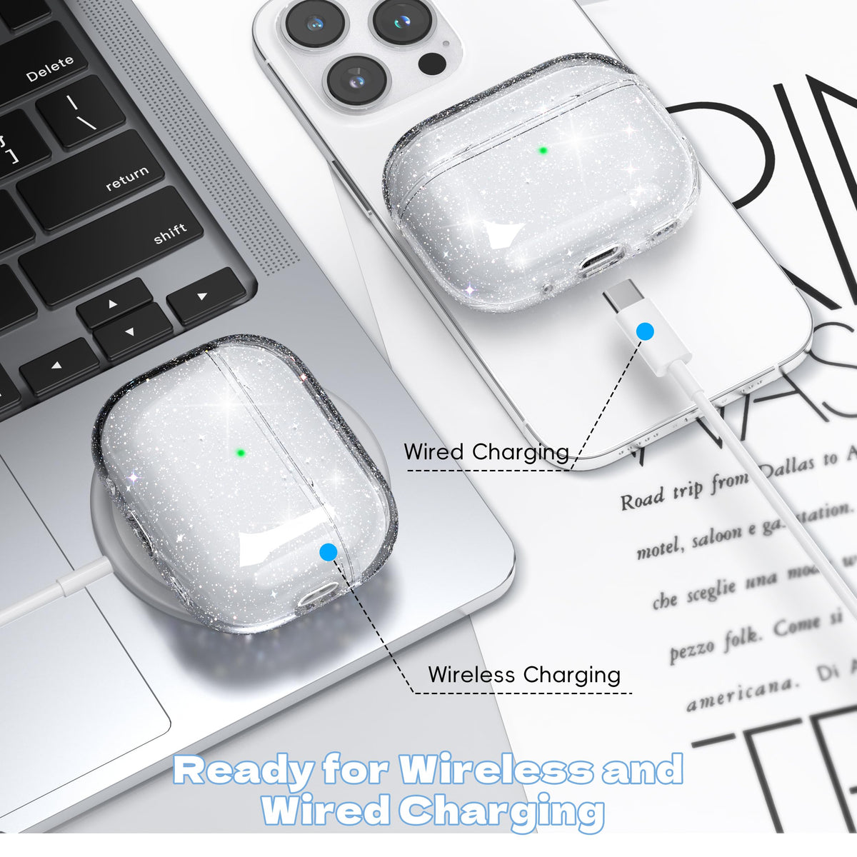 MHYALUDO AirPods Pro case transparent; surface ready for custom stickers.