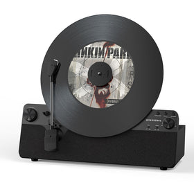MYKESONIC vertical turntable design saves space with retro-modern style.