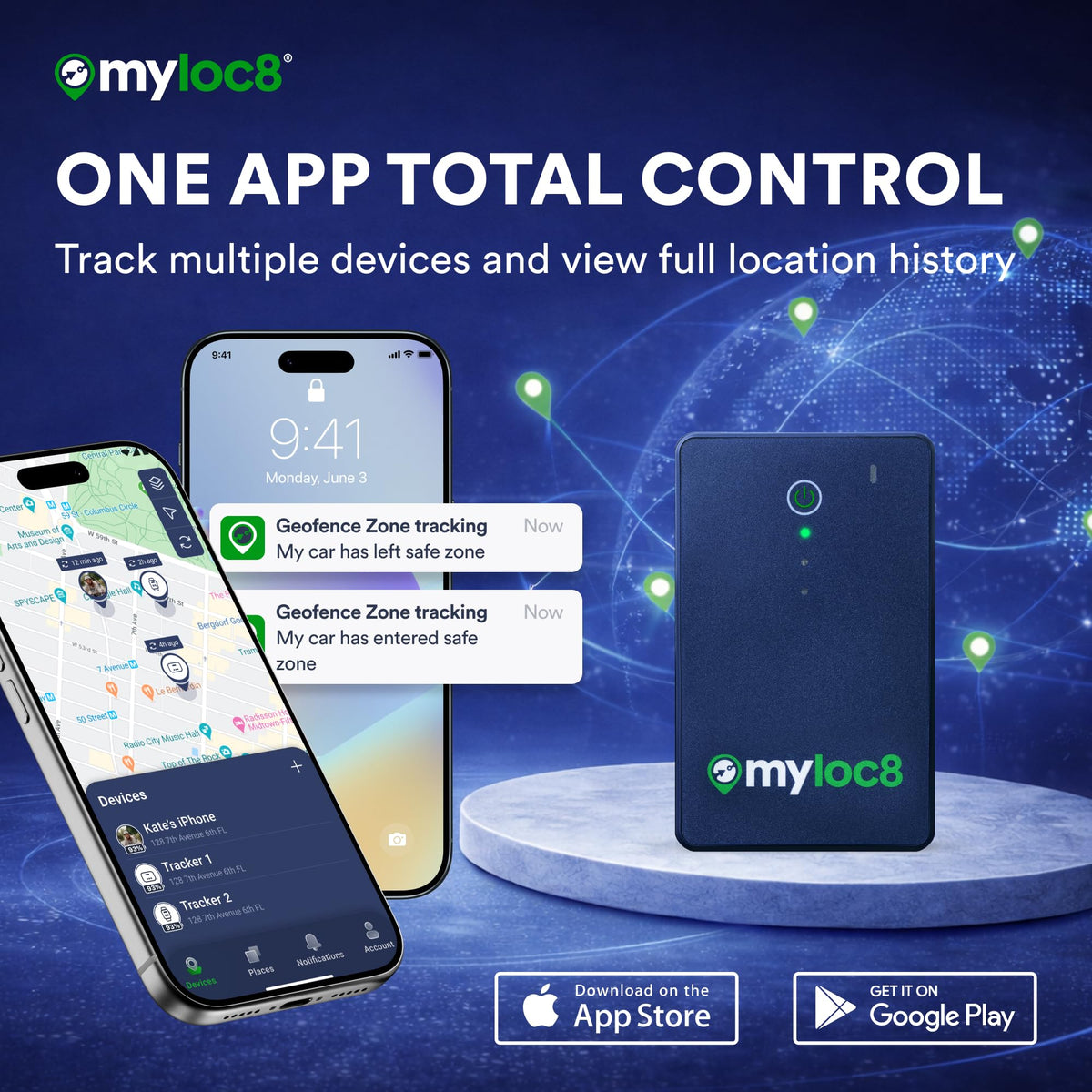 MYLOC8 flight mode image illustrating battery saving during travel