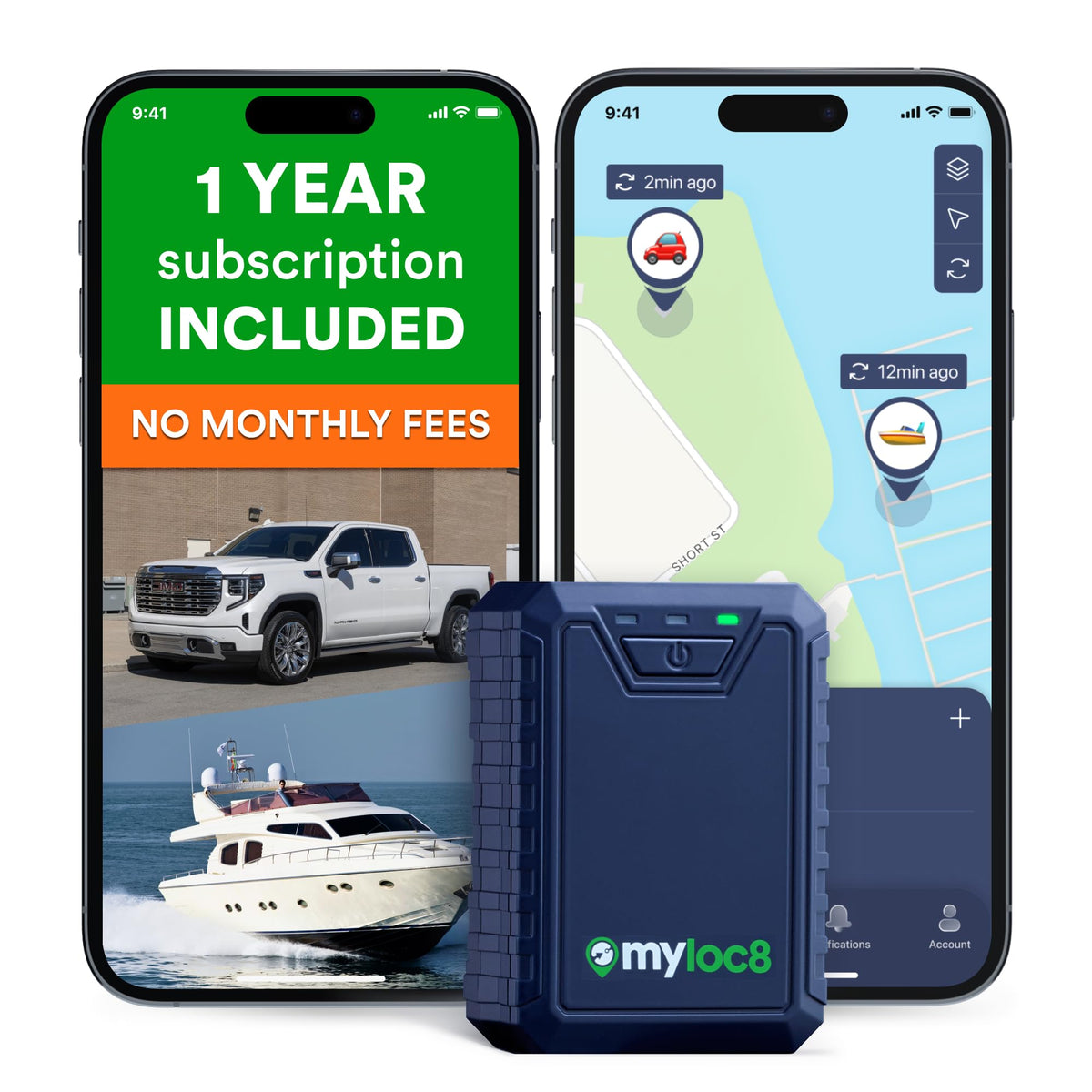 MYLOC8 Ultra GPS Tracker in a compact rugged design for versatile vehicle placement.